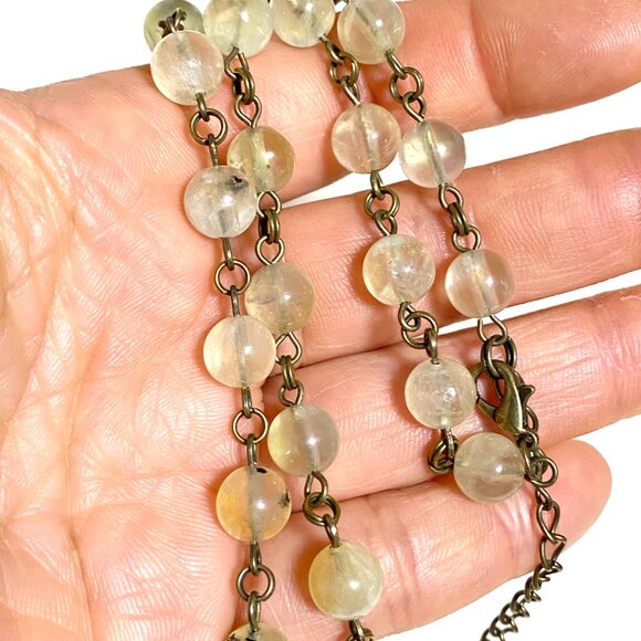 Genuine Yellow Green Prehnite Necklace, Gemstone Bronze Chain Layering Necklace - Picture 14 of 14